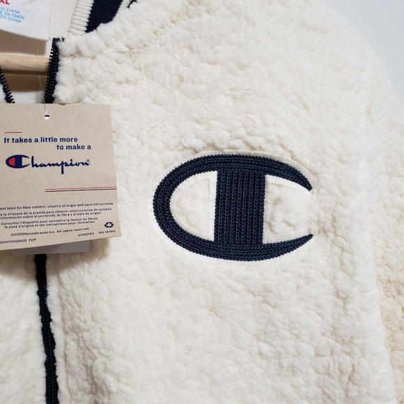 CHAMPION Boy Ivory and Blue Sherpa Bomber Jacket - Picture 5 of 7